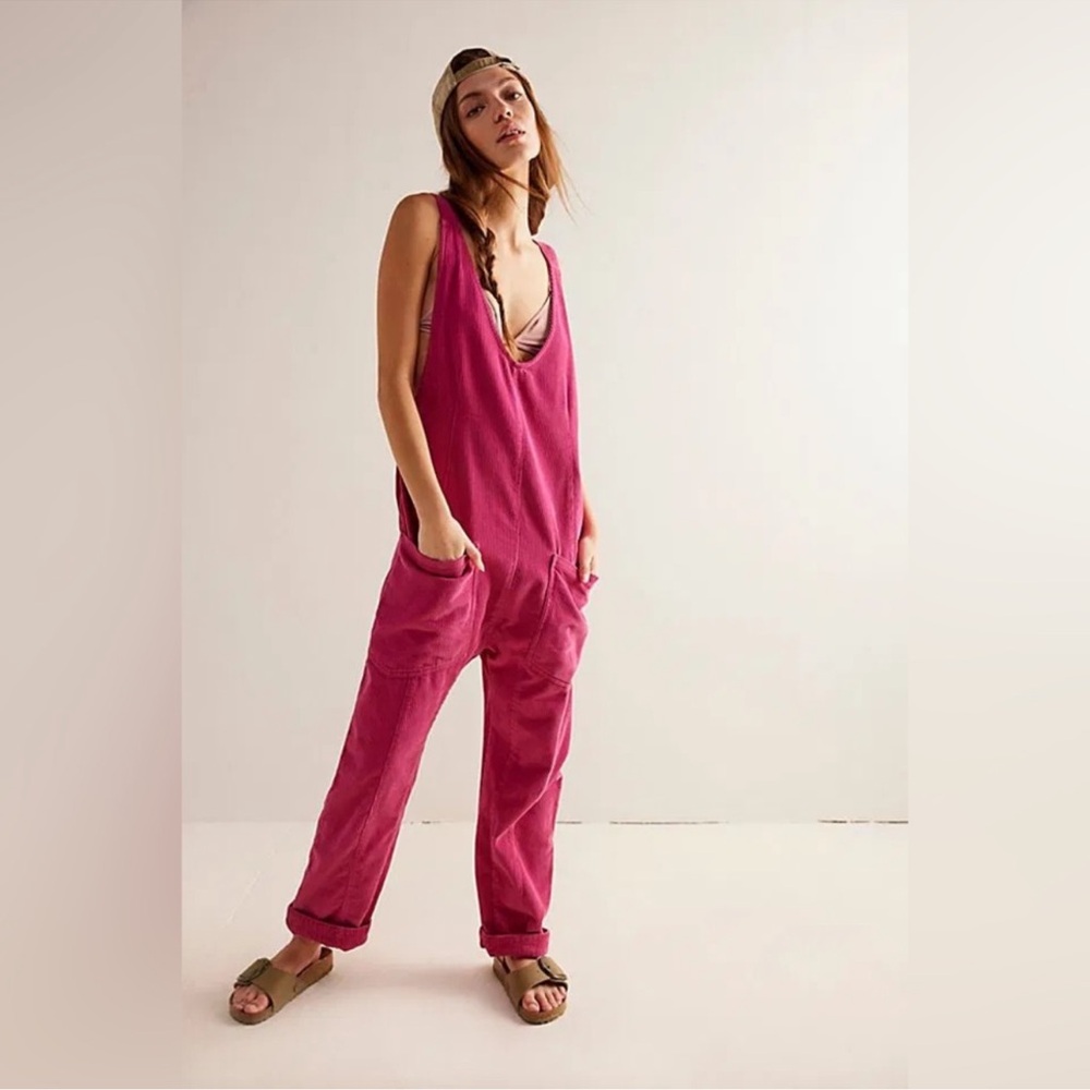 Free People We The Free High Roller Cord Jumpsuit XS Pink Overalls Relaxed Fit